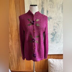 South Cotton Hand Loomed Elegant Purple Sz. Large Button-Up Cardigan Sweater!